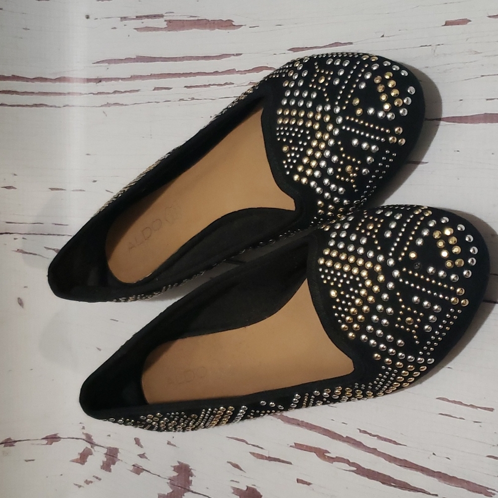 Aldo 10 studed silver and gold ballet flats
